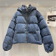 Jaqueta de soprador de jeans chiques com strass