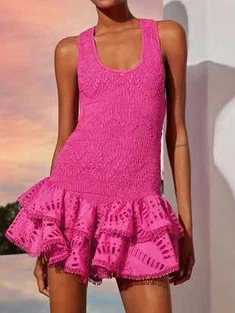 Vestido de malha casual sem mangas com babados